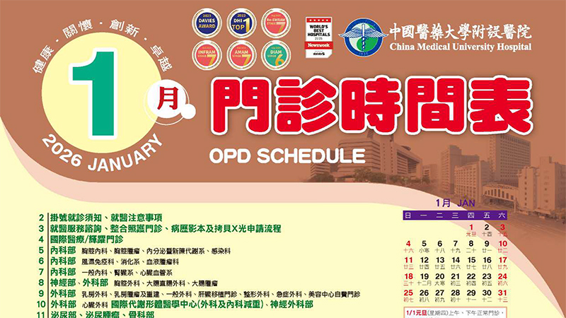 前往 中國附醫115年1月門診時間表公告