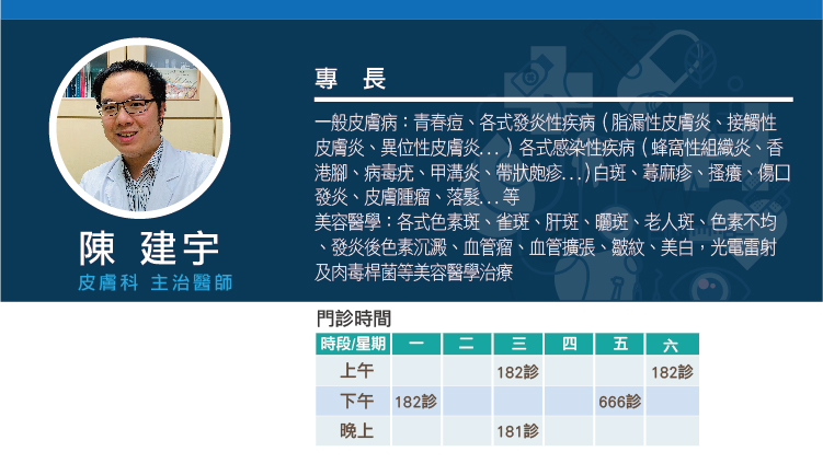 歡迎皮膚科 陳建宇醫師加入本院醫療團隊 !