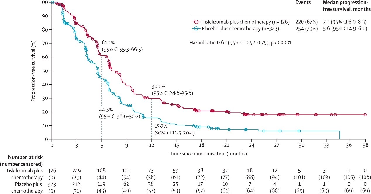 Tislelizumab plus chemotherapy versus placebo plus chemotherapy as first-line treatment for advanced or metastatic oesophageal squamous cell carcinoma (RATIONALE-306): a global, randomised, placebo-controlled, phase 3 study.