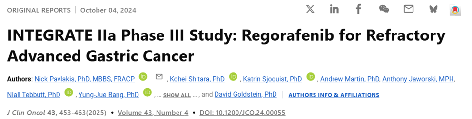 INTEGRATE IIa Phase III Study: Regorafenib for Refractory Advanced Gastric Cancer